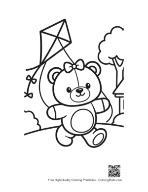 Thumbnail: Happy Teddy Bear Walking with a Kite Illustration Printable