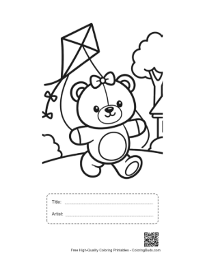 Thumbnail: Happy Teddy Bear Walking with a Kite Illustration Printable with Title and Artist Box