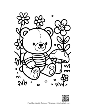 Thumbnail: Little Teddy Bear Sitting in a Field of Flowers Printable