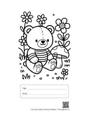 Thumbnail: Little Teddy Bear Sitting in a Field of Flowers Printable with Title and Artist Box