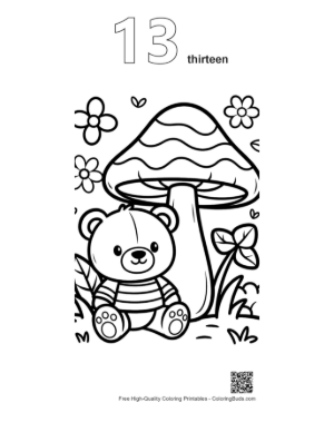 Thumbnail: Small Teddy Bear Exploring a Magical Mushroom Field Printable Outline Number 13