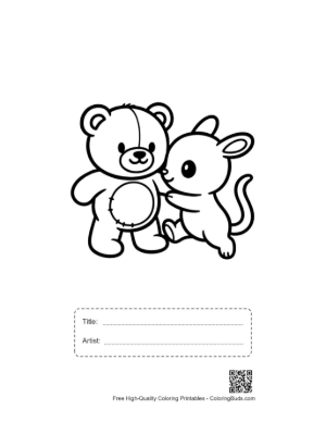 Thumbnail: Teddy Bear and Mouse Cuddling Printable with Title and Artist Box