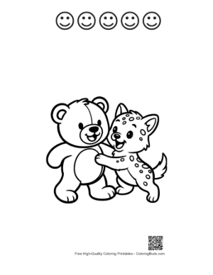 Thumbnail: Teddy Bear Hugging Spotted Puppy Printable and 5 Happy Face Outline