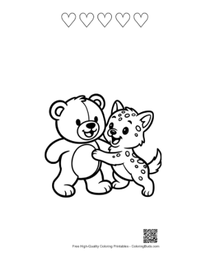Thumbnail: Teddy Bear Hugging Spotted Puppy Printable and 5 Heart Outline
