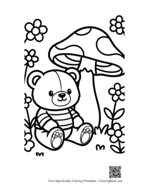 Thumbnail: Teddy Bear Sitting Under a Big Mushroom in the Garden Printable