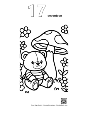 Thumbnail: Teddy Bear Sitting Under a Big Mushroom in the Garden Printable Outline Number 17