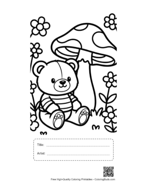 Thumbnail: Teddy Bear Sitting Under a Big Mushroom in the Garden Printable with Title and Artist Box