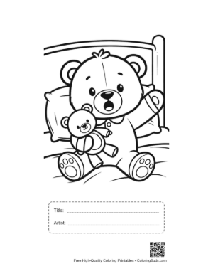 Thumbnail: Teddy Bear Waking Up in Bed with a Small Toy Printable with Title and Artist Box