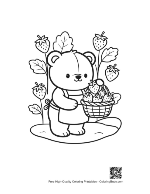 Thumbnail: Teddy Bear Wearing Overalls Picking Fresh Strawberries Printable