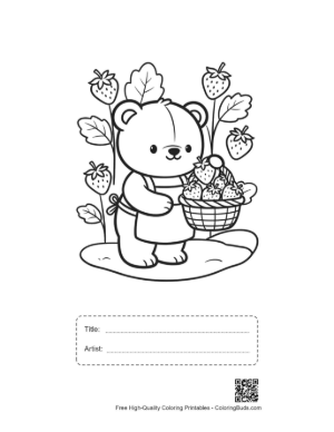 Thumbnail: Teddy Bear Wearing Overalls Picking Fresh Strawberries Printable with Title and Artist Box