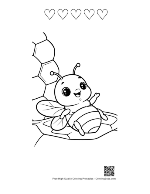 Thumbnail: Adorable Honey Bee Resting on a Sweet Honeycomb Cell Printable and 5 Heart Outline