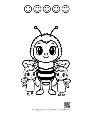 Thumbnail: Adorable Mom Honey Bee with Twin Babies Printable and 5 Happy Face Outline