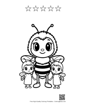 Thumbnail: Adorable Mom Honey Bee with Twin Babies Printable and 5 Star Outline