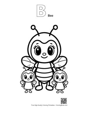 Thumbnail: Adorable Mom Honey Bee with Twin Babies Printable Outline Alphabet B Bee