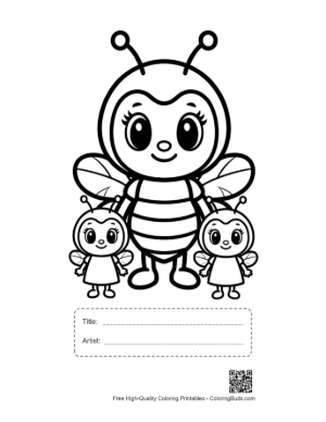 Thumbnail: Adorable Mom Honey Bee with Twin Babies Printable with Title and Artist Box