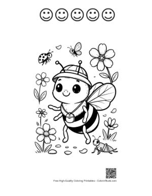 Thumbnail: Baby Honey Bee Wearing a Cute Hat in the Garden Printable and 5 Happy Face Outline