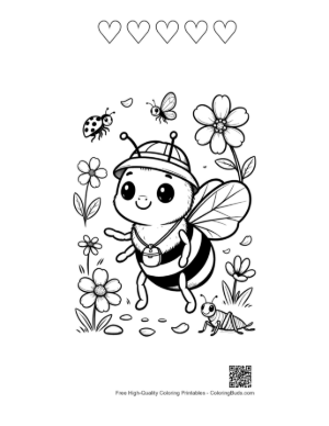 Thumbnail: Baby Honey Bee Wearing a Cute Hat in the Garden Printable and 5 Heart Outline