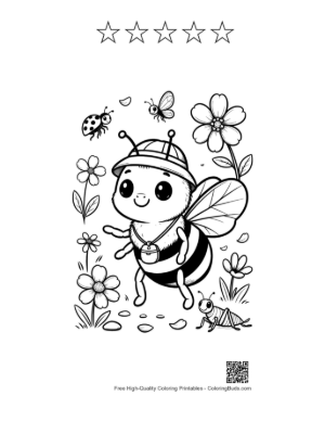 Thumbnail: Baby Honey Bee Wearing a Cute Hat in the Garden Printable and 5 Star Outline