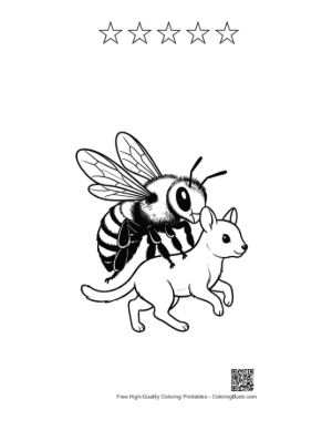 Thumbnail: Bee Riding Kitten Printable and 5 Star Outline