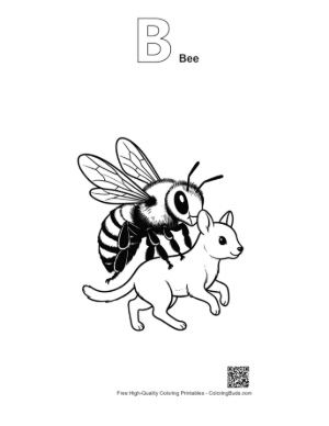 Thumbnail: Bee Riding Kitten Printable Outline Alphabet B Bee