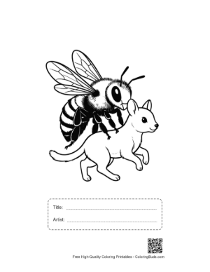 Thumbnail: Bee Riding Kitten Printable with Title and Artist Box