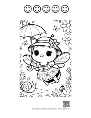 Thumbnail: Bumble Bee Coloring Page Printable and 5 Happy Face Outline