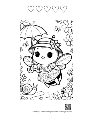 Thumbnail: Bumble Bee Coloring Page Printable and 5 Heart Outline