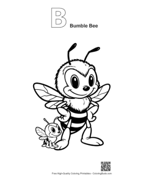Thumbnail: Cheerful Big Bumble Bee with Cute Baby Bee Printable Outline Alphabet B Bumble Bee