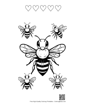 Thumbnail: Cluster of Honey Bees with Honeycomb Printable and 5 Heart Outline
