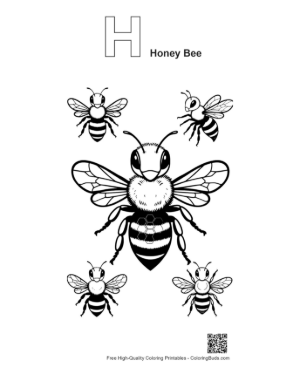 Thumbnail: Cluster of Honey Bees with Honeycomb Printable Outline Alphabet H Honey Bee