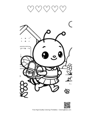 Thumbnail: Cute Baby Bee Ready for School with a Backpack Printable and 5 Heart Outline