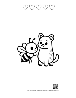Thumbnail: Cute Bee and Kitten Friendship Printable and 5 Heart Outline