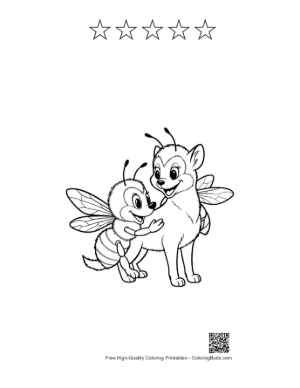 Thumbnail: Cute Bee and Puppy Hugging Printable and 5 Star Outline