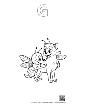 Thumbnail: Cute Bee and Puppy Hugging Printable Outline Alphabet G