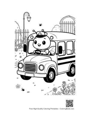 Thumbnail: Cute Bee Bus Driver Picking Up Students in the Garden Printable