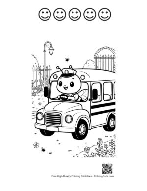 Thumbnail: Cute Bee Bus Driver Picking Up Students in the Garden Printable and 5 Happy Face Outline