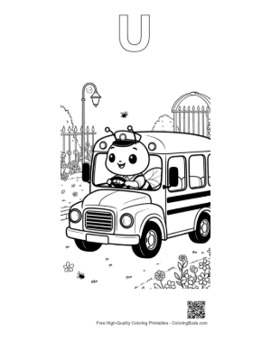 Thumbnail: Cute Bee Bus Driver Picking Up Students in the Garden Printable Outline Alphabet U
