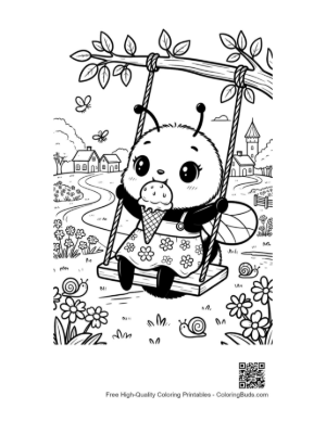 Thumbnail: Cute Bee Cub Sitting on a Swing with a Sweet Treat Printable