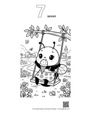 Thumbnail: Cute Bee Cub Sitting on a Swing with a Sweet Treat Printable Outline Number 7