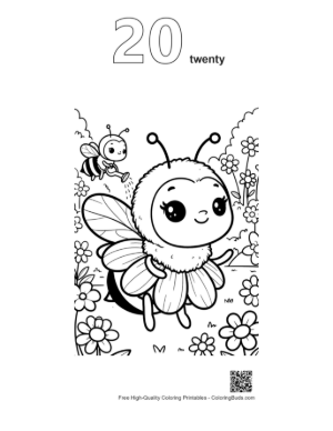Thumbnail: Cute Bee Gardener with a Flower Crown Watering Plants Printable Outline Number 20