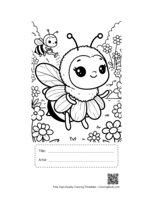 Thumbnail: Cute Bee Gardener with a Flower Crown Watering Plants Printable with Title and Artist Box