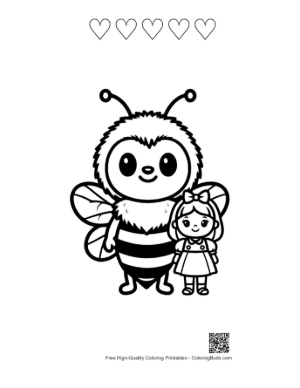 Thumbnail: Cute Bumblebee and Little Girl Hugging Printable and 5 Heart Outline