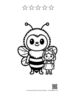 Thumbnail: Cute Bumblebee and Little Girl Hugging Printable and 5 Star Outline