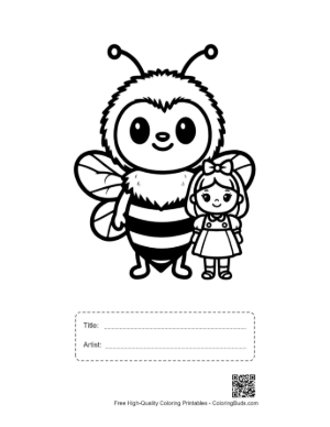 Thumbnail: Cute Bumblebee and Little Girl Hugging Printable with Title and Artist Box