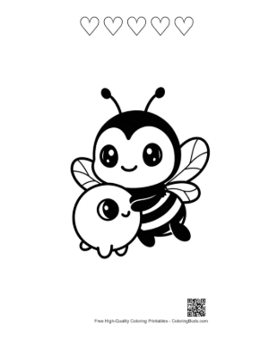 Thumbnail: Cute Bumblebee Hugging Adorable Blob Printable and 5 Heart Outline