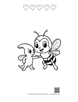 Thumbnail: Cute Honey Bee and Dino Buddy Shaking Hands Printable and 5 Heart Outline