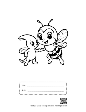 Thumbnail: Cute Honey Bee and Dino Buddy Shaking Hands Printable with Title and Artist Box