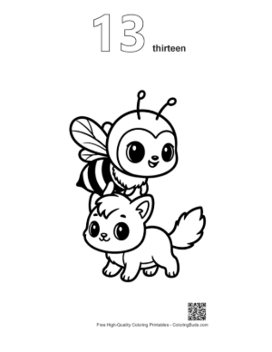 Thumbnail: Cute Honey Bee and Kitten Standing Together Printable Outline Number 13