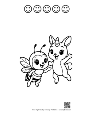 Thumbnail: Cute Honey Bee and Unicorn Bunny Friends Printable and 5 Happy Face Outline