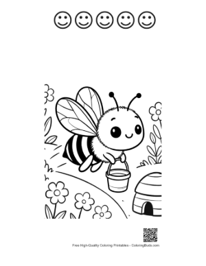 Thumbnail: Cute Honey Bee Carrying a Honey Pot Near the Hive Printable and 5 Happy Face Outline
